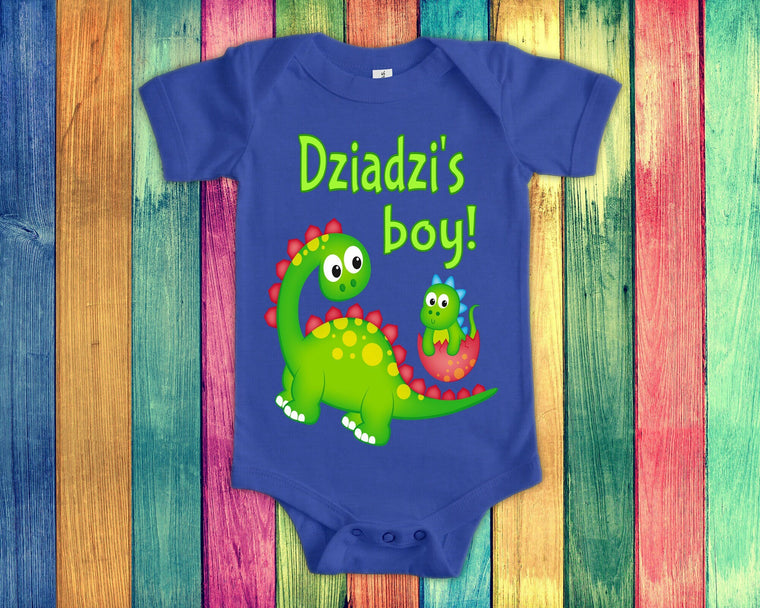 Dziadzi's Boy Cute Grandpa Name Dinosaur Baby Bodysuit, Tshirt or Toddler Shirt for a Polish Grandfather Gift or Pregnancy Announcement