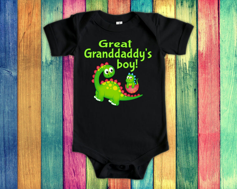 Great Granddaddy's Boy Great Grandpa Name Dinosaur Baby Bodysuit, Tshirt or Toddler Shirt for a Great Grandfather Gift or Pregnancy Reveal