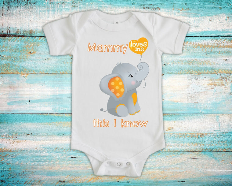 Mammy Loves Me Cute Grandma Name Elephant Baby Bodysuit Unique Grandmother Gift for Granddaughter or Grandson or Pregnancy Announcement