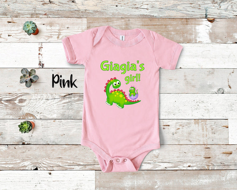 Giagia's Girl Cute Grandma Name Dinosaur Baby Bodysuit Tshirt or Toddler Shirt for a Greek Grandmother Gift or Pregnancy Reveal Announcement