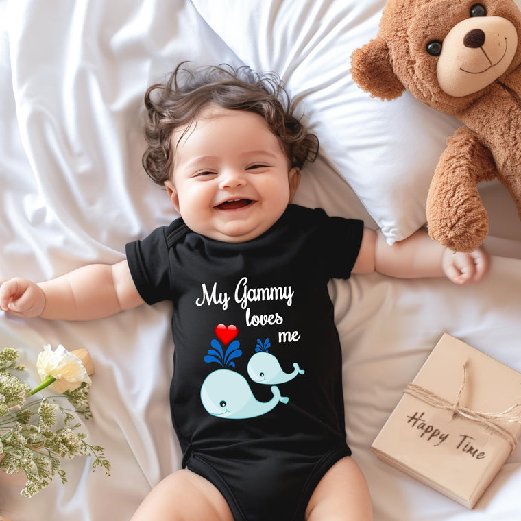 Gammy Loves Me Cute Whale Baby Bodysuit, Tshirt or Toddler Shirt Special Grandmother Gift or Pregnancy Reveal Announcement