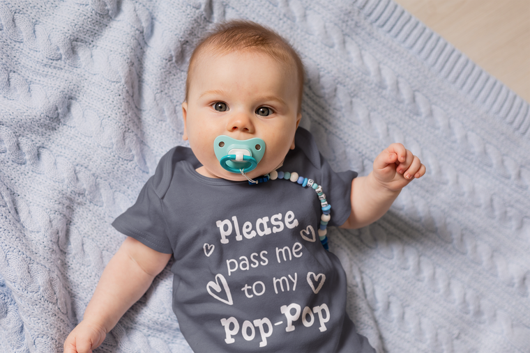 Pass Me To Pop-Pop Cute Grandpa Baby Bodysuit, Tshirt or Toddler Shirt Special Grandfather Gift or Pregnancy Announcement
