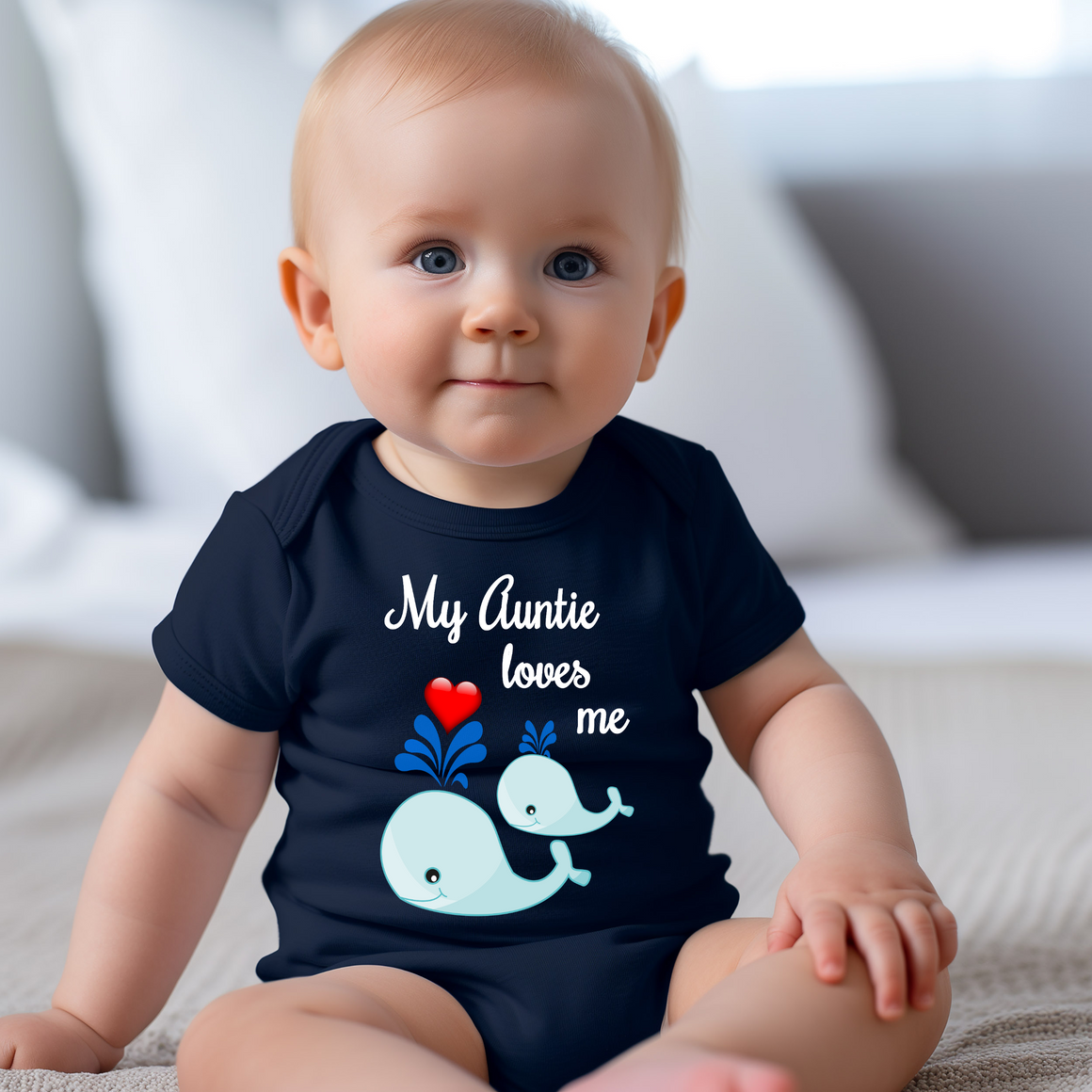 Auntie Loves Me Cute Name Whale Baby Bodysuit, Tshirt or Toddler Shirt Special Aunt Gift or Pregnancy Reveal Announcement