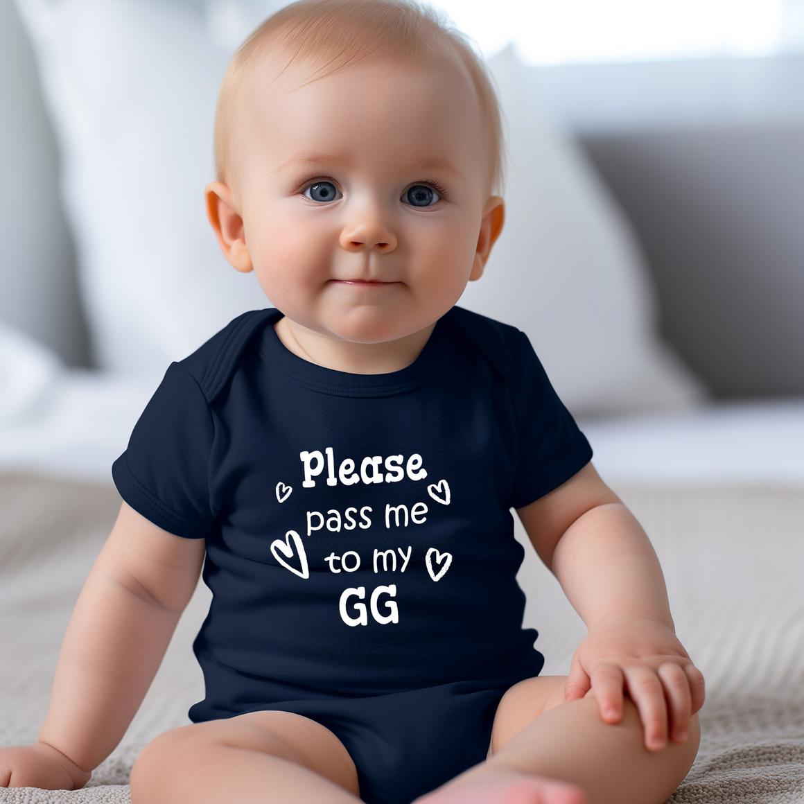Pass Me To GG Cute Grandma Baby Bodysuit, Tshirt or Toddler Shirt Special Grandmother Gift or Pregnancy Announcement