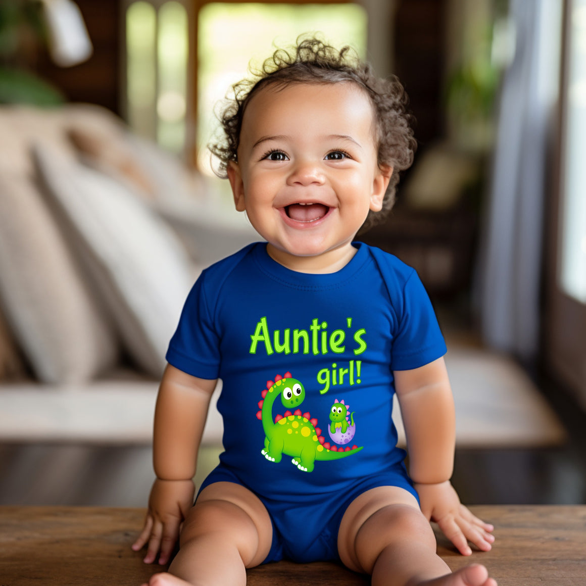 Auntie's Girl Cute Aunt Name Dinosaur Baby Bodysuit, Tshirt or Toddler Shirt for a Special Aunt Gift or Pregnancy Reveal Announcement