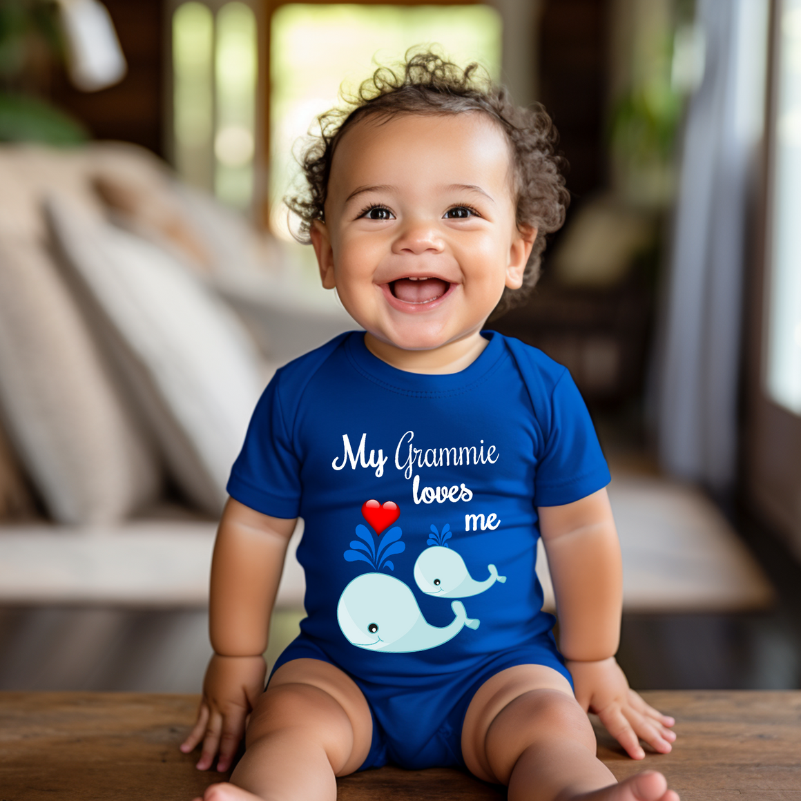 Grammie Loves Me Cute Grandma Name Whale Baby Bodysuit Unique Grandmother Gift for Granddaughter or Grandson or Pregnancy Announcement