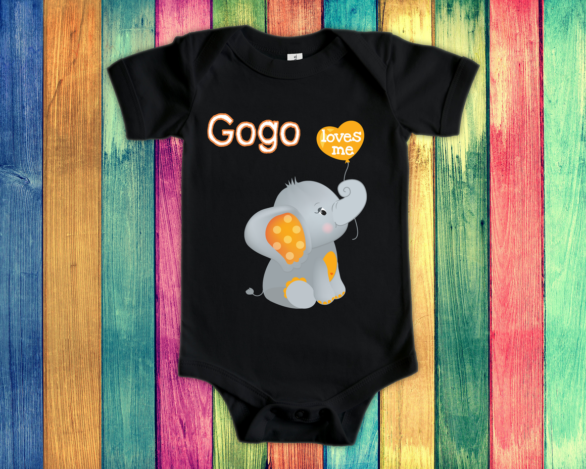 Gogo Loves Me Cute Grandma Name Elephant Baby Bodysuit, Tshirt or Toddler Shirt South African Zulu Grandmother Gift or Pregnancy Reveal