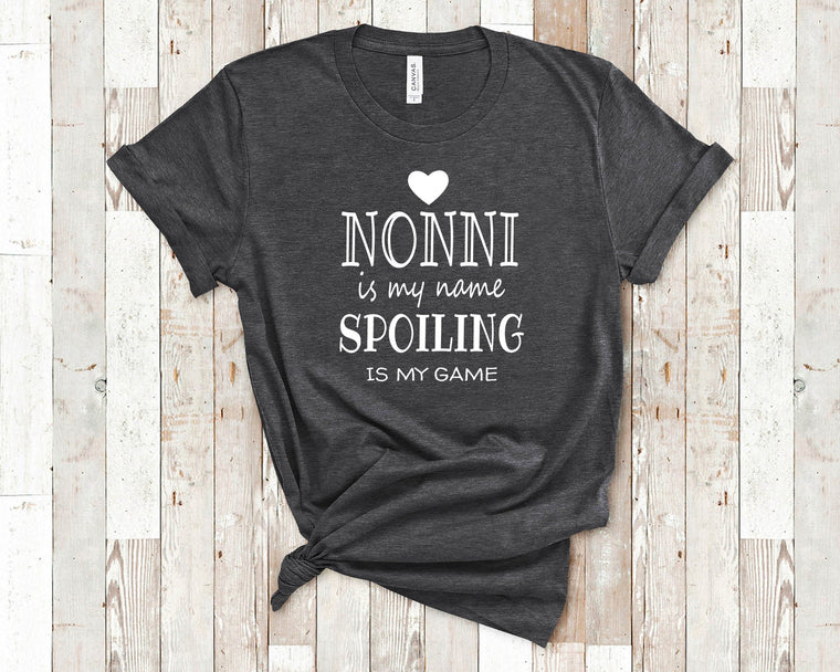 Nonni Is My Name Spoiling Is My Game Shirt Italian Grandmother Gift Idea for Mother's Day, Birthday, Christmas or Pregnancy Announcement