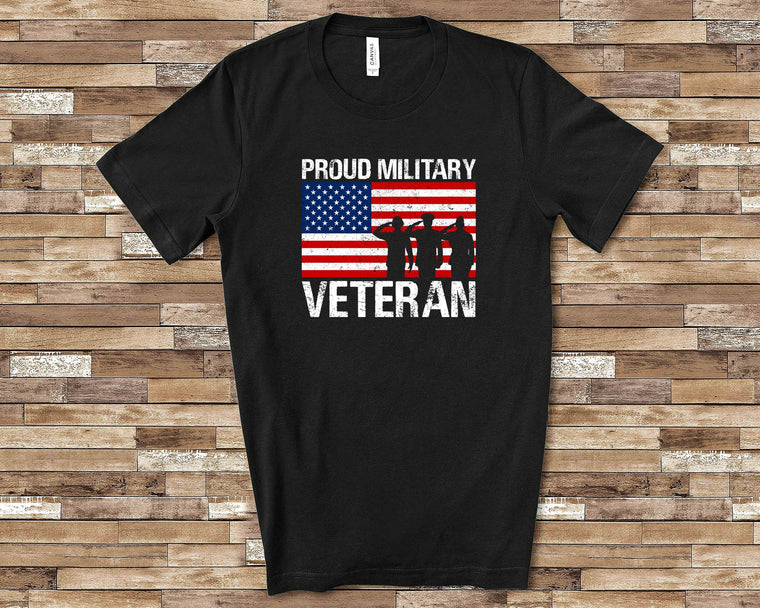 Proud Military Veteran Patriotic Red White Blue US Flag T-Shirt Army Navy Air Force Marines Gifts