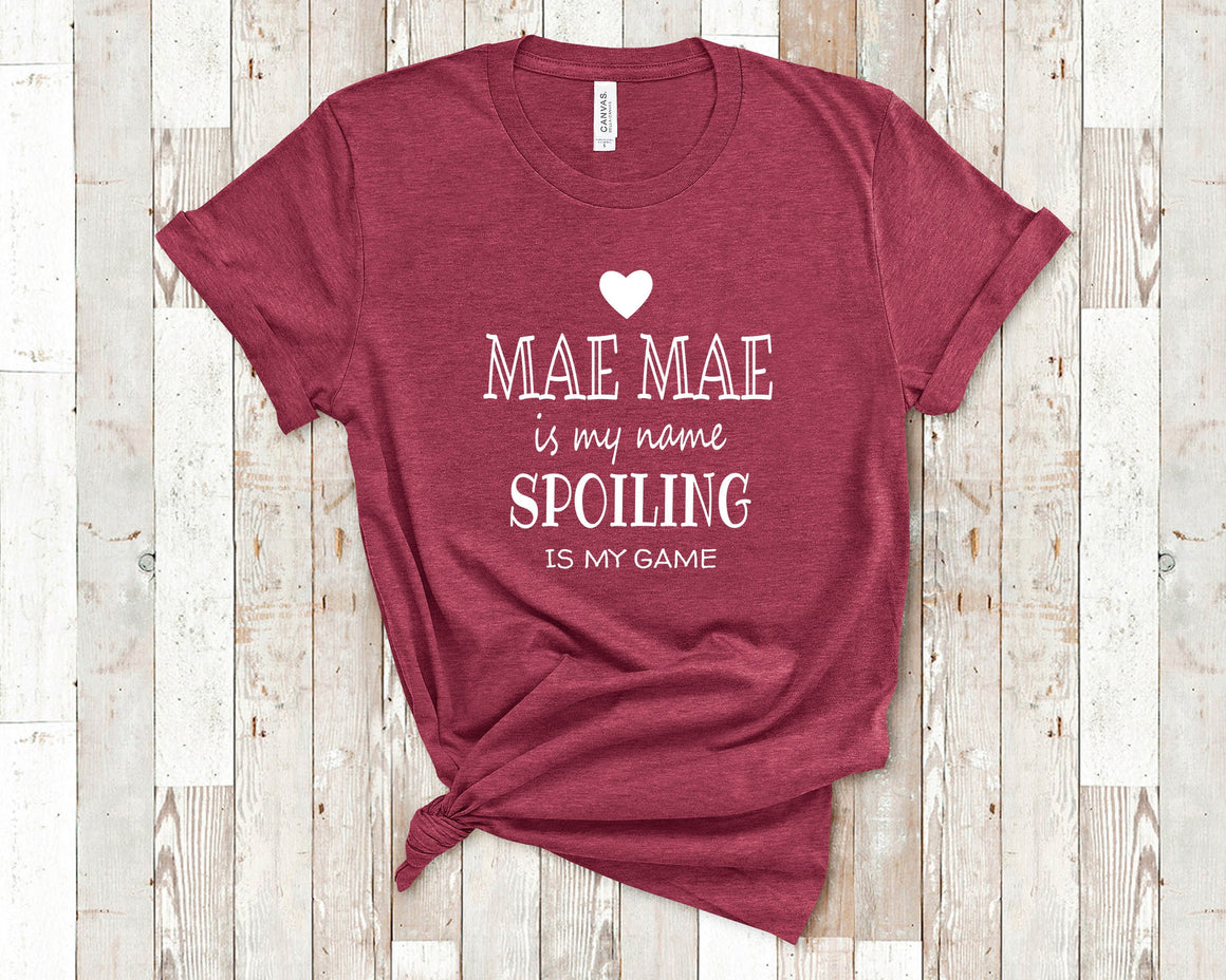 Mae Mae Is My Name Spoiling Is My Game Funny Grandma Tshirt, Long Sleeve Shirt and Sweatshirt for Grandmother - Unique Gift Ideas for Mother's Day Birthday or Christmas
