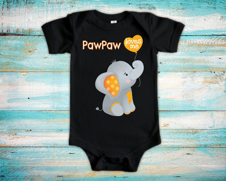PawPaw Loves Me Grandpa Name Elephant Baby Bodysuit Unique Grandfather Gift Idea for Granddaughter or Grandson - Can Be Custom Personalized