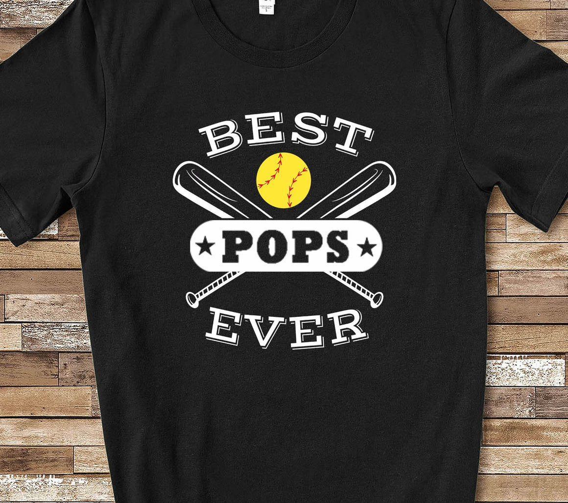 Best Softball Pops Ever Shirt for Grandpa -  Great for Father's Day, Birthday or Christmas Gift for Grandfather of Softball Player
