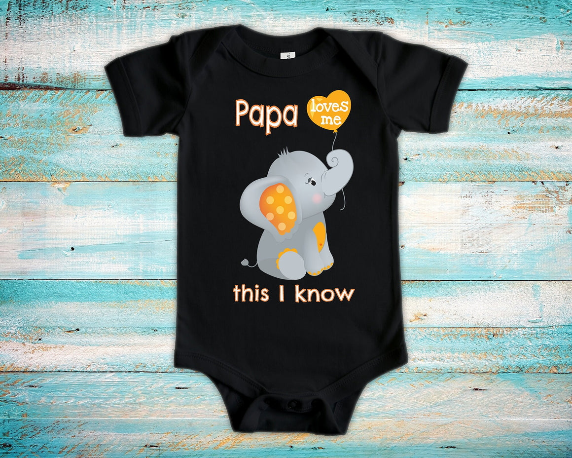 Papa Loves Me Cute Grandpa Name Elephant Baby Bodysuit Unique Grandfather Gift for Granddaughter or Grandson or Pregnancy Announcement