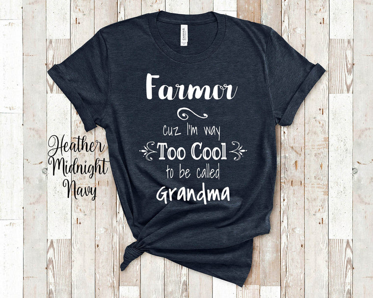 Too Cool Farmor Grandma Tshirt Danish Norwegian Swedish Grandmother Gift Idea for Mother's Day, Birthday, Christmas or Pregnancy Reveal