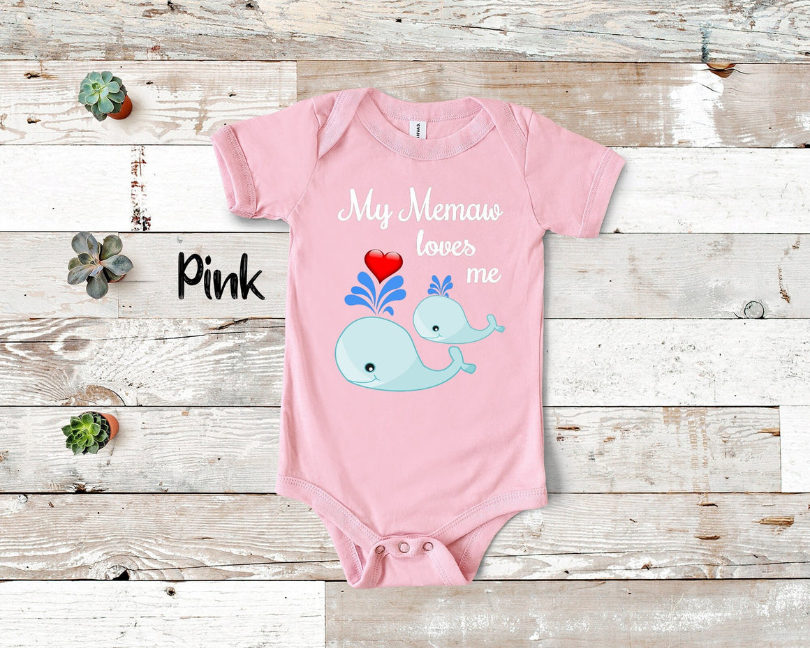 Memaw Loves Me Cute Whale Baby Bodysuit, Tshirt or Toddler Shirt Special Grandmother Gift or Pregnancy Reveal Announcement