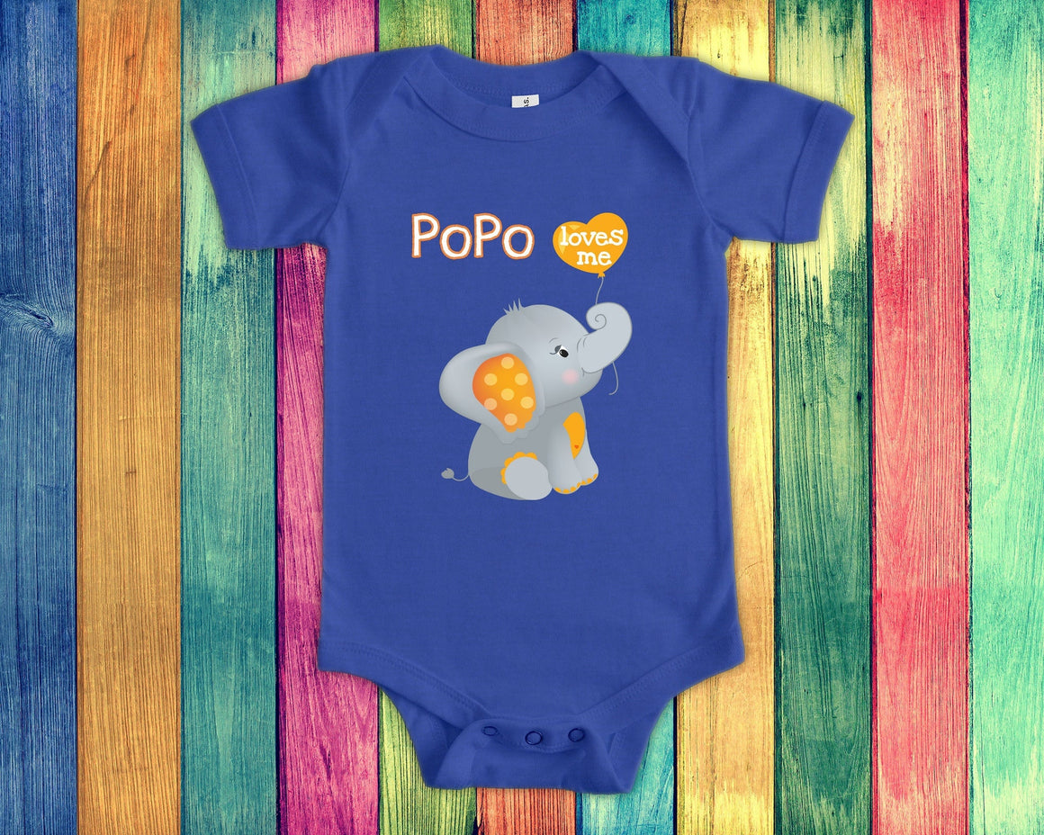 PoPo Loves Me Cute Grandma Name Elephant Baby Bodysuit, Tshirt or Toddler Shirt Chinese Grandmother Gift or Pregnancy Reveal Announcement