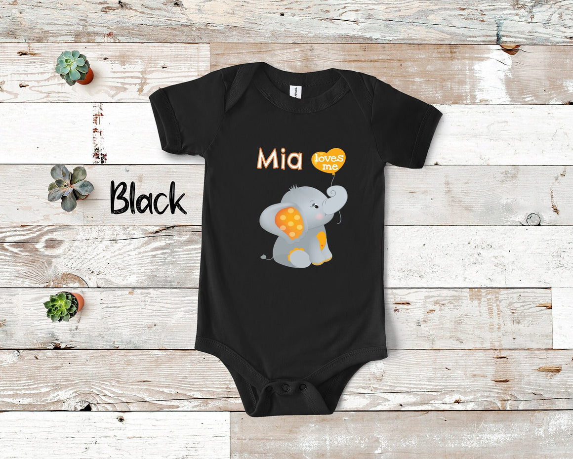 Mia Loves Me Cute Grandma Name Elephant Baby Bodysuit, Tshirt or Toddler Shirt Special Grandmother Gift or Pregnancy Reveal Announcement