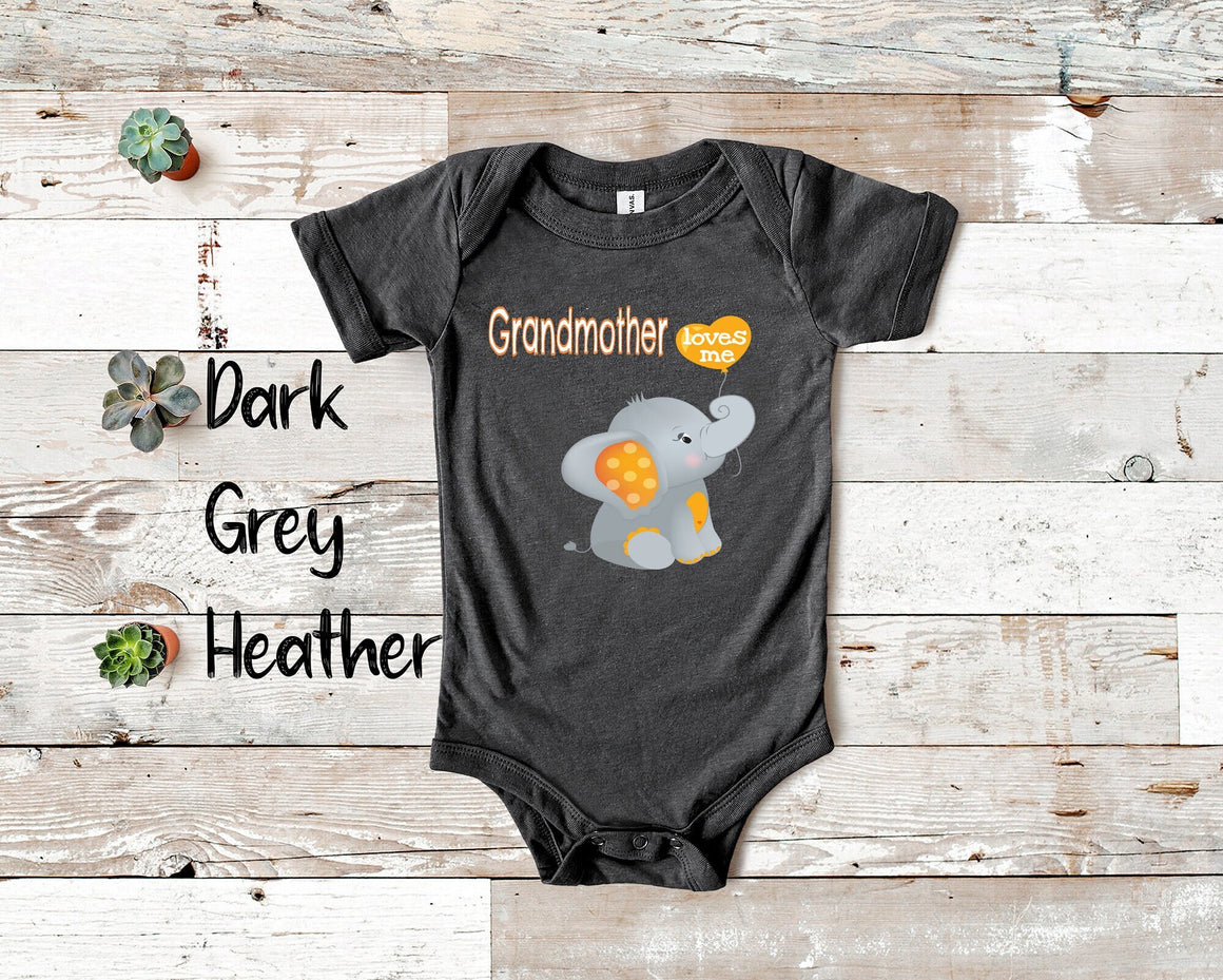 Grandmother Loves Me Cute Grandma Name Elephant Baby Bodysuit, Tshirt or Toddler Shirt Special Grandmother Gift or Pregnancy Reveal