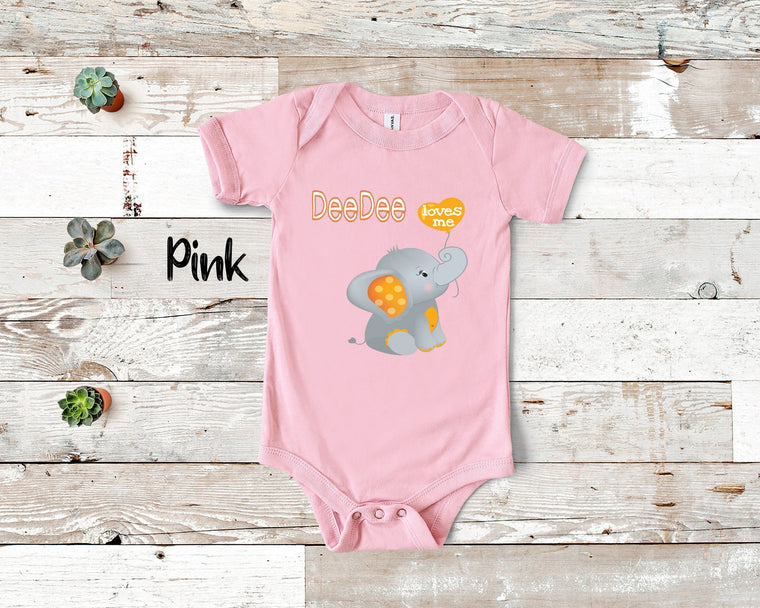 DeeDee  Loves Me Cute Grandma Name Elephant Baby Bodysuit, Tshirt or Toddler Shirt Special Grandmother Gift, Pregnancy Reveal Announcement