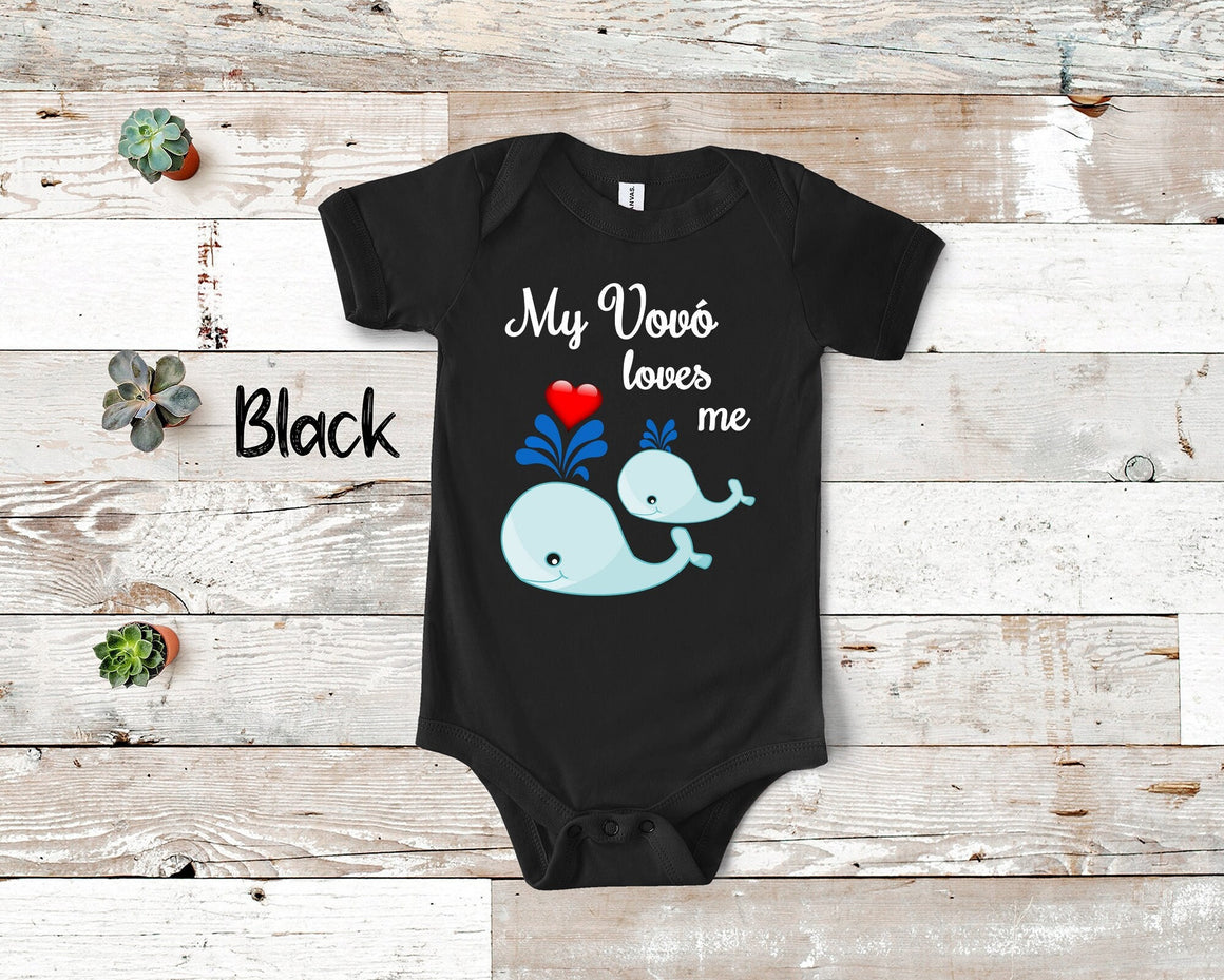 Vovó Loves Me Cute Whale Baby Bodysuit, Tshirt or Toddler Shirt Portugal Portuguese Grandmother Gift or Pregnancy Reveal Announcement