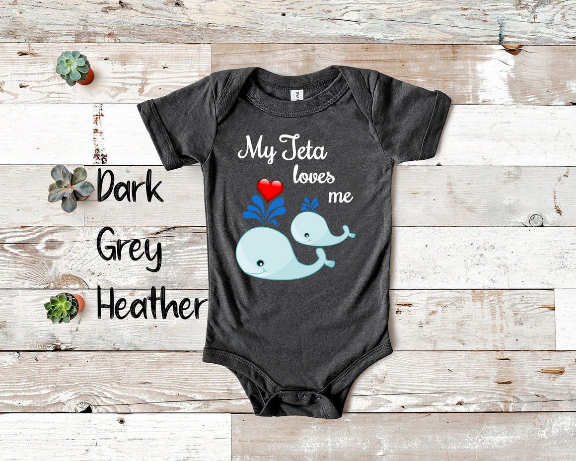 Teta Loves Me Cute Whale Baby Bodysuit, Tshirt or Toddler Shirt Arabic or Syrian Grandmother Gift or Pregnancy Reveal Announcement
