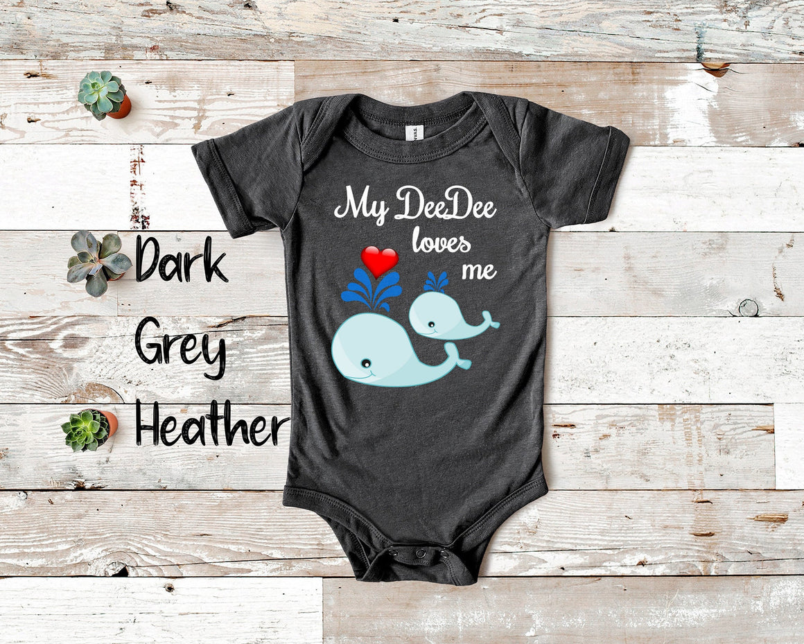 DeeDee  Loves Me Cute Whale Baby Bodysuit, Tshirt or Toddler Shirt Special Grandmother Gift or Pregnancy Reveal Announcement