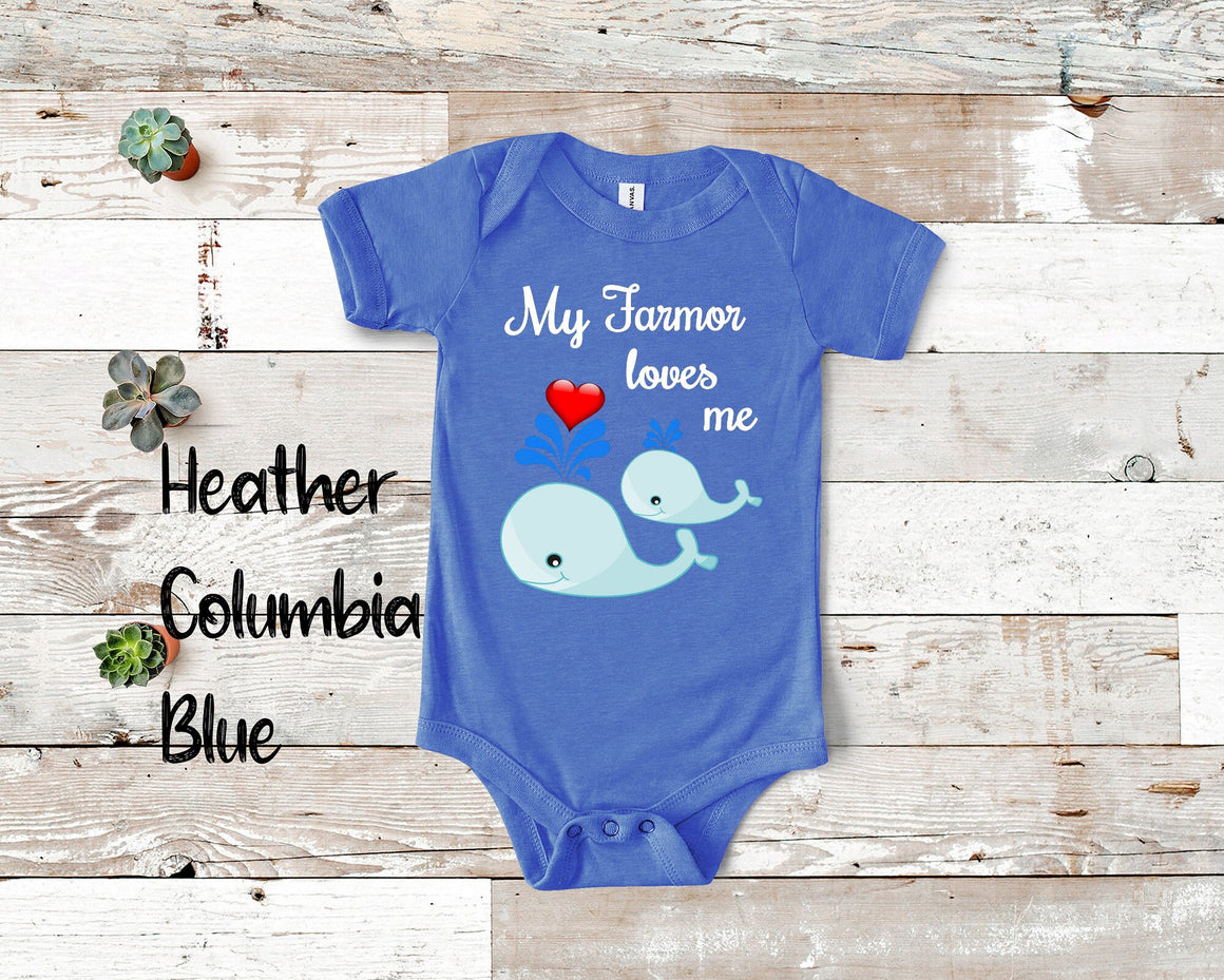 Farmor Loves Me Cute Whale Baby Bodysuit, Tshirt or Toddler Shirt Danish Norwegian Swedish Grandmother Gift or Pregnancy Reveal Announcement