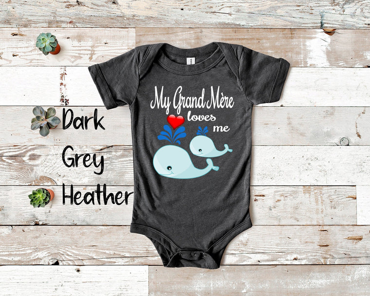 Grand Mère Loves Me Cute Whale Baby Bodysuit, Tshirt or Toddler Shirt France French Grandmother Gift or Pregnancy Reveal Announcement
