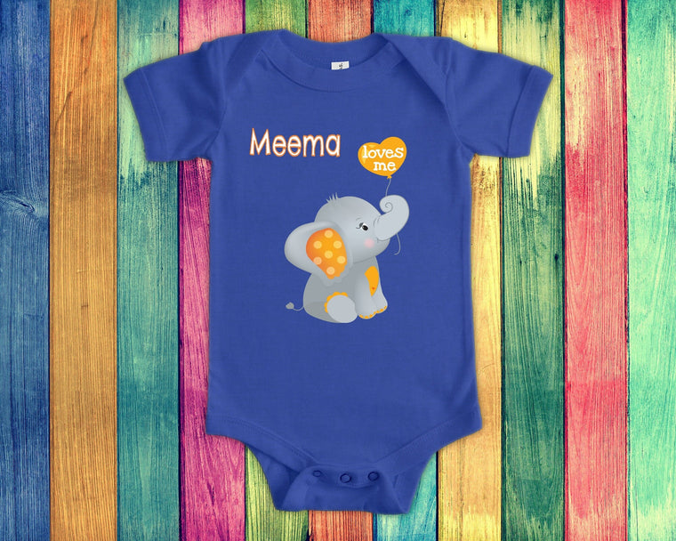 Meema Loves Me Cute Grandma Name Elephant Baby Bodysuit, Tshirt or Toddler Shirt Yiddish Grandmother Gift or Pregnancy Reveal Announcement