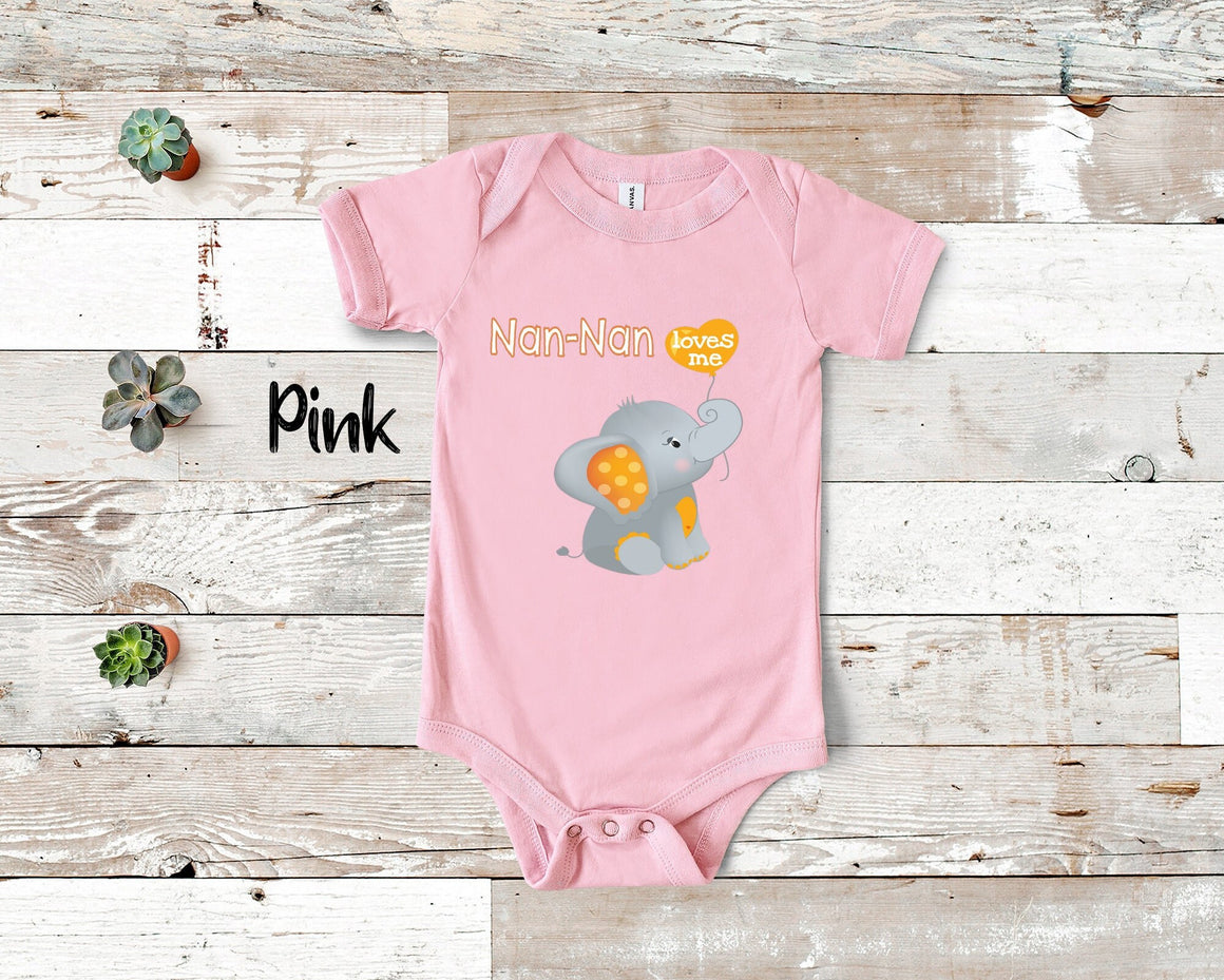 Nan-Nan Loves Me Cute Elephant Baby Bodysuit, Tshirt or Toddler Shirt Special Grandmother Gift or Pregnancy Reveal Announcement