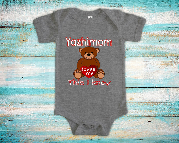 Yazhimom Loves Me Grandma Bear Baby Bodysuit, Tshirt, Toddler Shirt Washington State Indian Grandmother Gift, Pregnancy Reveal Announcement