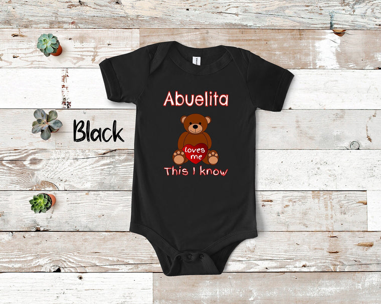 Abuelita Loves Me Cute Grandma Name Bear Baby Bodysuit, Tshirt or Toddler Shirt Mexican Grandmother Gift or Pregnancy Reveal Announcement