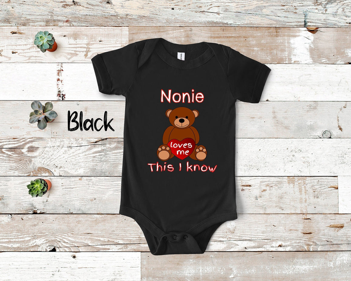 Nonie Loves Me Cute Grandma Bear Baby Bodysuit, Tshirt or Toddler Shirt Italy Italian Grandmother Gift or Pregnancy Reveal Announcement