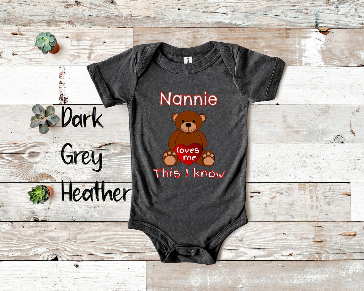 Nannie Loves Me Cute Grandma Bear Baby Bodysuit, Tshirt or Toddler Shirt Special Grandmother Gift or Pregnancy Reveal Announcement