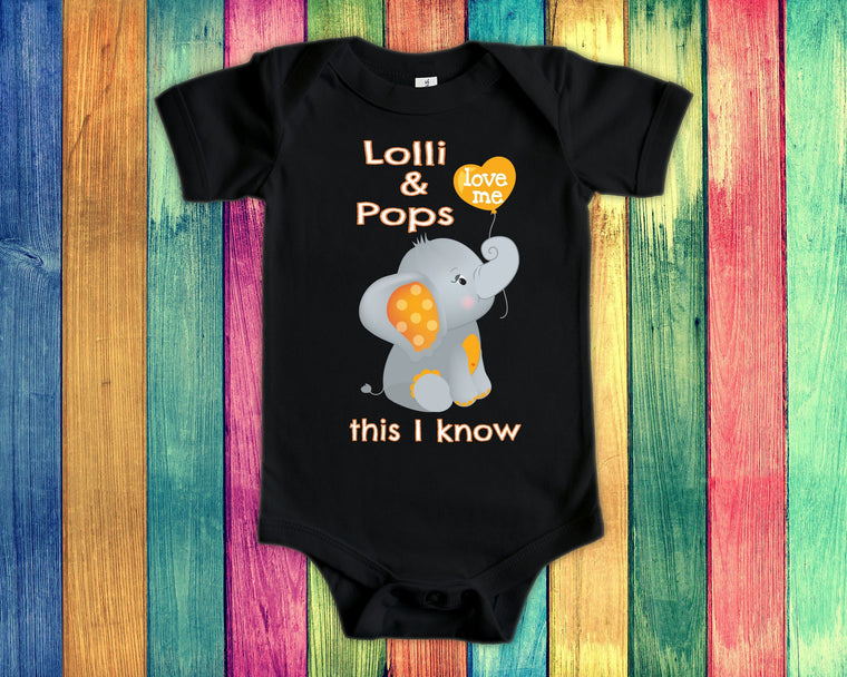 Lolli & Pops Love Me Cute Grandma Name Grandpa Name Elephant Baby Bodysuit, Tshirt, or Toddler Shirt - Can Be Custom Personalized