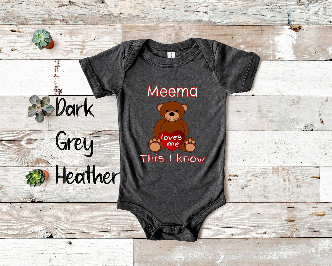 Meema Loves Me Cute Grandma Bear Baby Bodysuit, Tshirt or Toddler Shirt Yiddish Grandmother Gift or Pregnancy Reveal Announcement