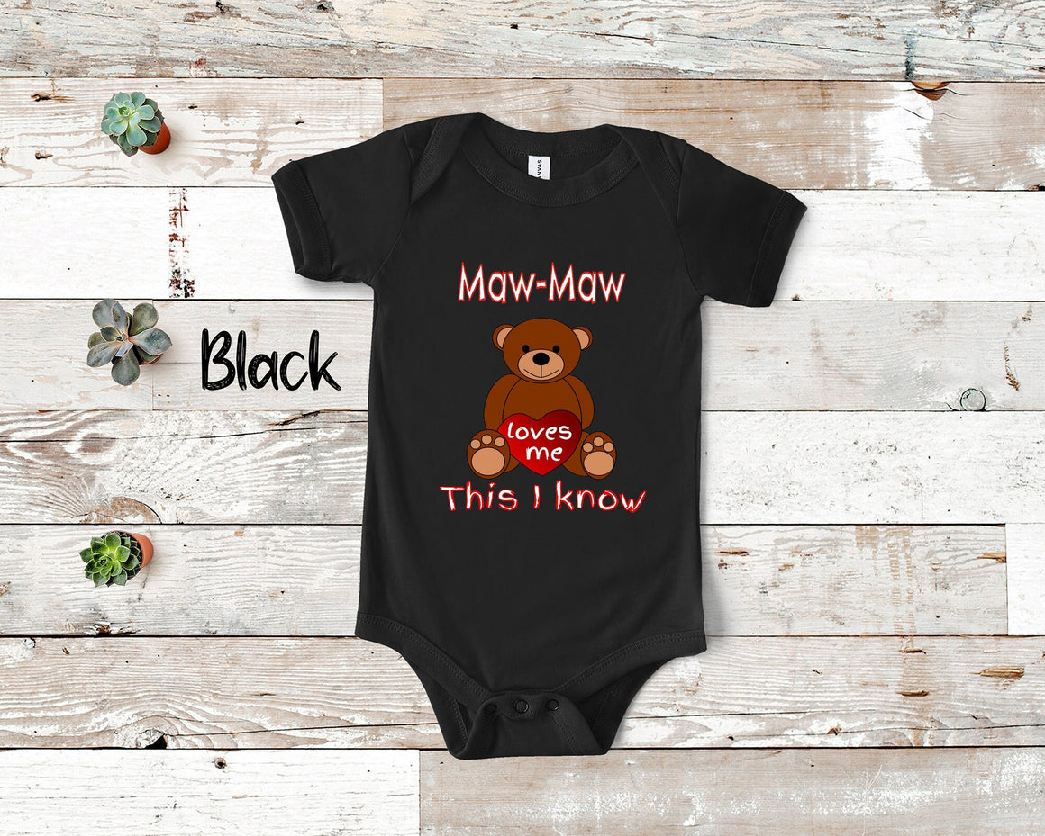 Maw-Maw Loves Me Cute Grandma Bear Baby Bodysuit, Tshirt or Toddler Shirt Special Grandmother Gift or Pregnancy Reveal Announcement