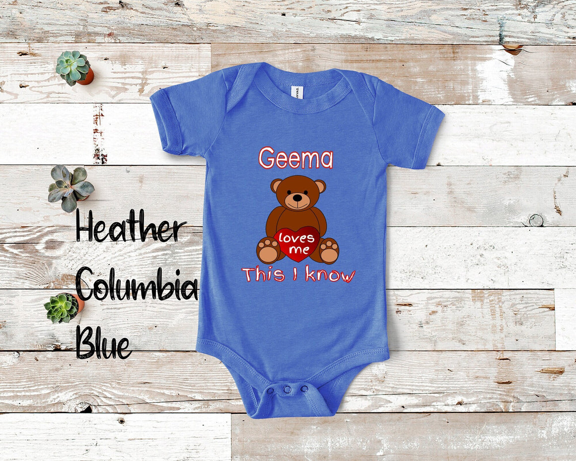Geema Loves Me Cute Grandma Bear Baby Bodysuit, Tshirt or Toddler Shirt Special Grandmother Gift or Pregnancy Reveal Announcement