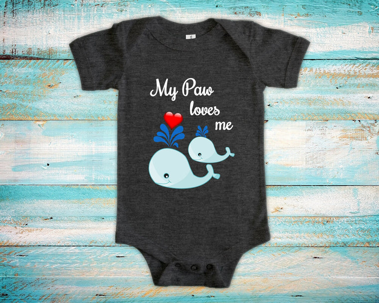 Paw Loves Me Cute Grandpa Name Whale Baby Bodysuit Unique Grandfather Gift for Granddaughter or Grandson or Pregnancy Announcement