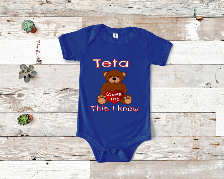 Teta Loves Me Cute Grandma Bear Baby Bodysuit, Tshirt or Toddler Shirt Arabic or Syrian Grandmother Gift or Pregnancy Reveal Announcement