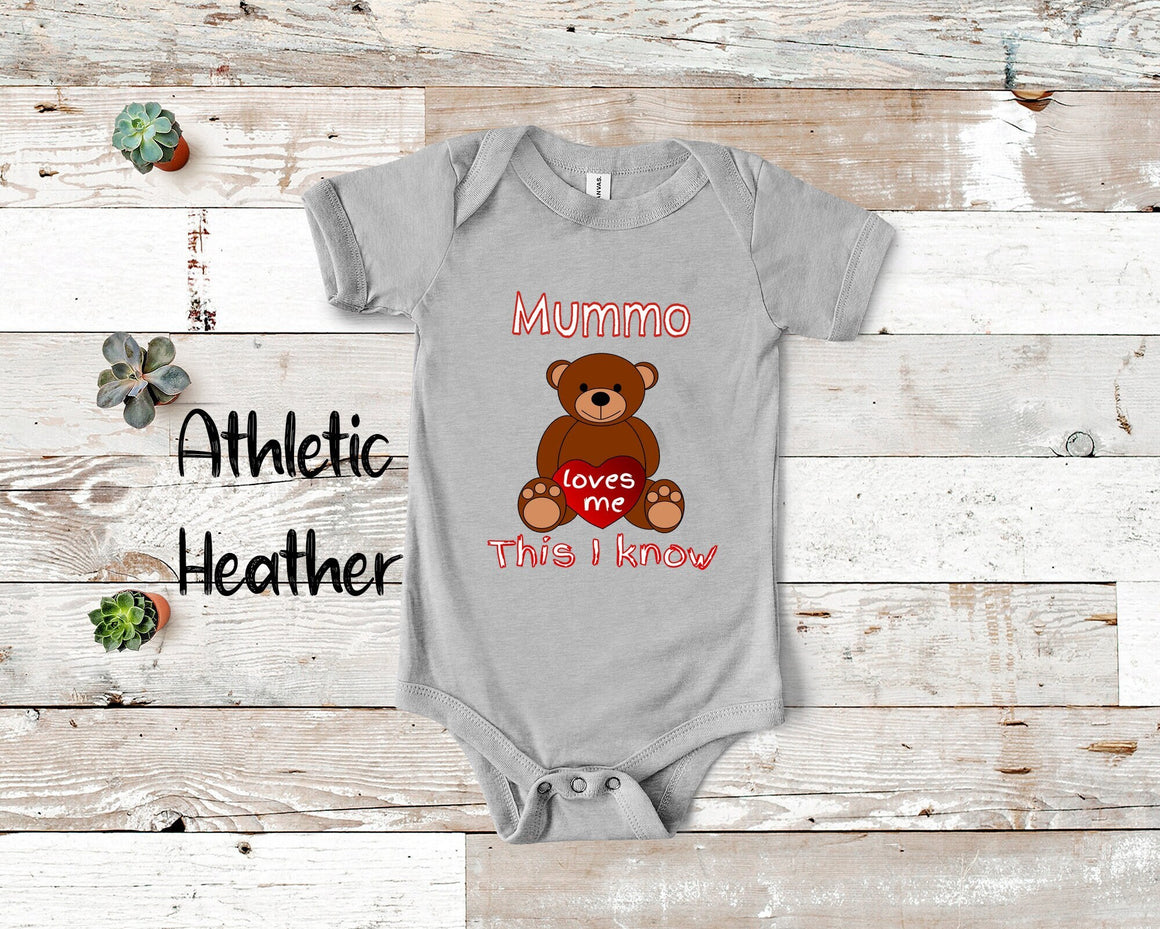 Mummo Loves Me Cute Grandma Bear Baby Bodysuit, Tshirt or Toddler Shirt Finland Finnish Grandmother Gift or Pregnancy Reveal Announcement