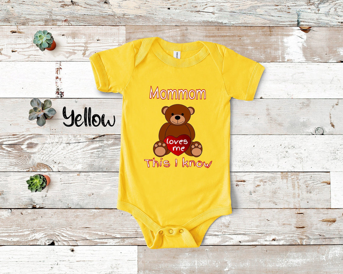 Mommom Loves Me Cute Grandma Bear Baby Bodysuit, Tshirt or Toddler Shirt Special Grandmother Gift or Pregnancy Reveal Announcement