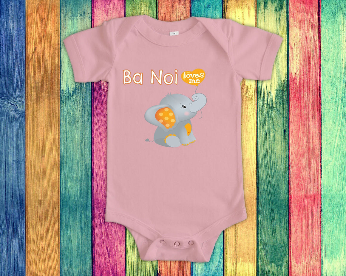 Ba Noi Loves Me Cute Grandma Name Elephant Baby Bodysuit, Tshirt or Toddler Shirt Vietnamese Grandmother Gift or Pregnancy Reveal