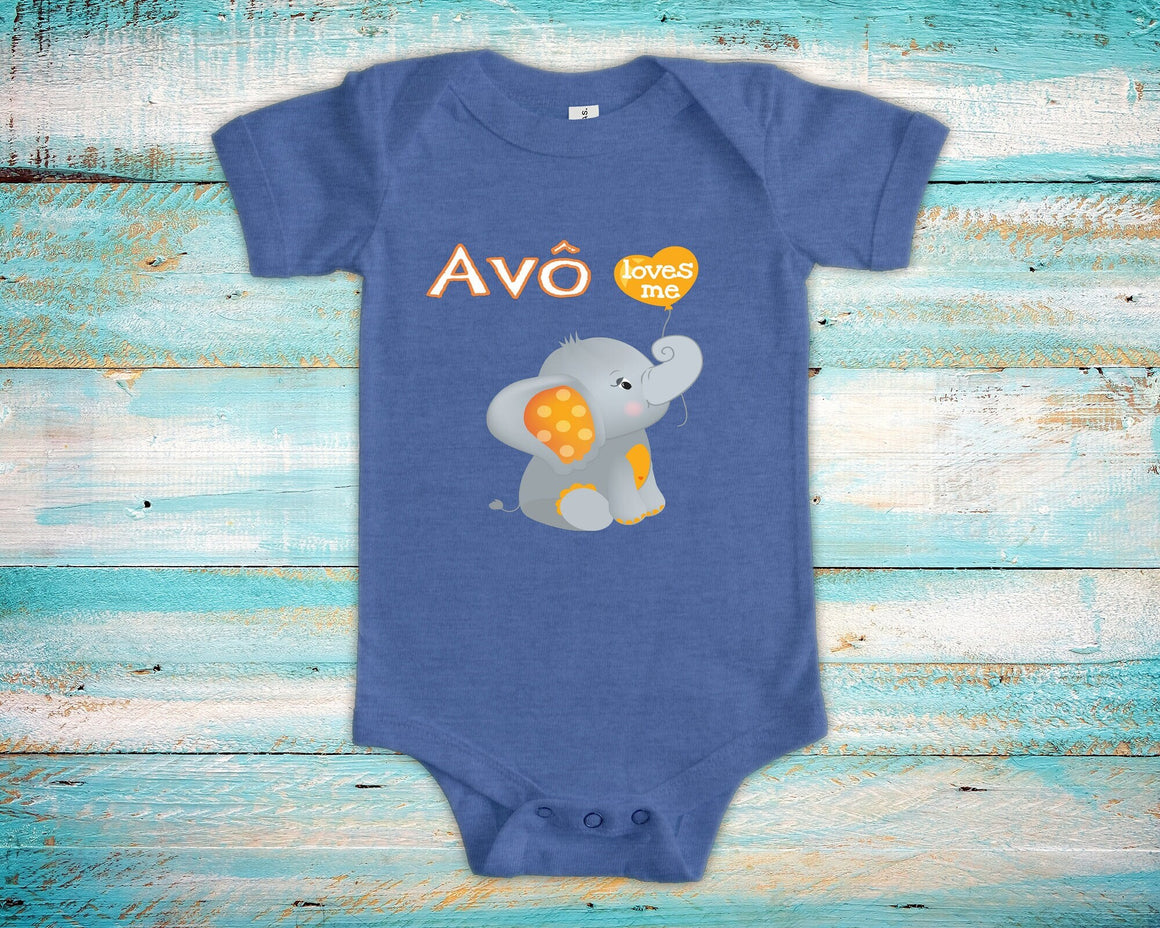 Avô Loves Me Cute Grandpa Name Elephant Baby Bodysuit,Tshirt or Toddler Shirt Brazilian Grandfather Gift or Pregnancy Reveal Announcement