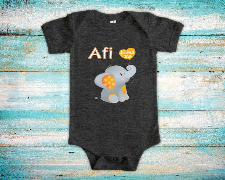 Afi Loves Me Cute Grandpa Name Elephant Baby Bodysuit,Tshirt or Toddler Shirt Icelandic Nordic Grandfather Gift or Pregnancy Announcement