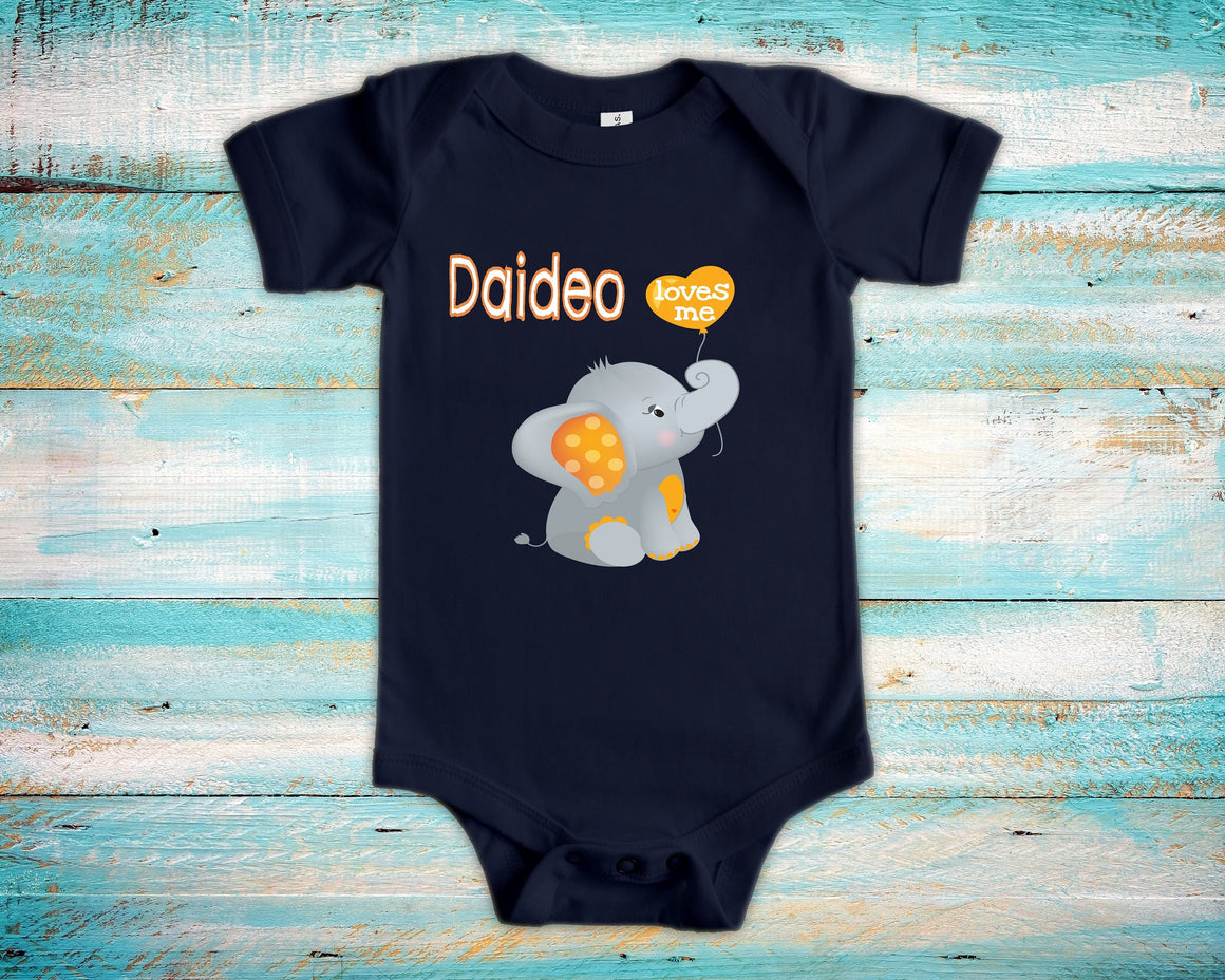 Daideo Loves Me Cute Grandpa Name Elephant Baby Bodysuit, Tshirt or Toddler Shirt Irish Grandfather Gift or Pregnancy Reveal Announcement