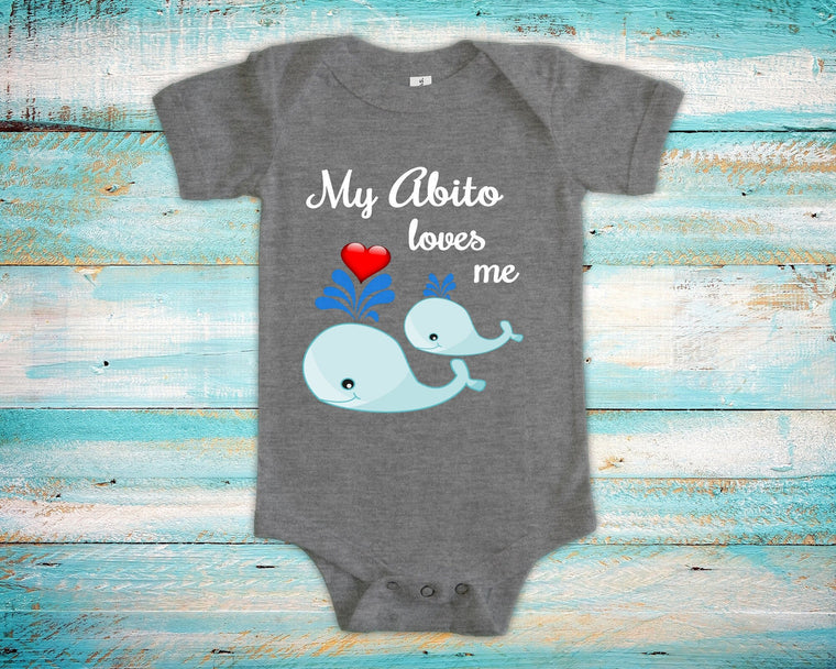 Abito Loves Me Cute Grandpa Name Whale Baby Bodysuit, Tshirt or Toddler Shirt Italian Grandfather Gift or Pregnancy Reveal Announcement