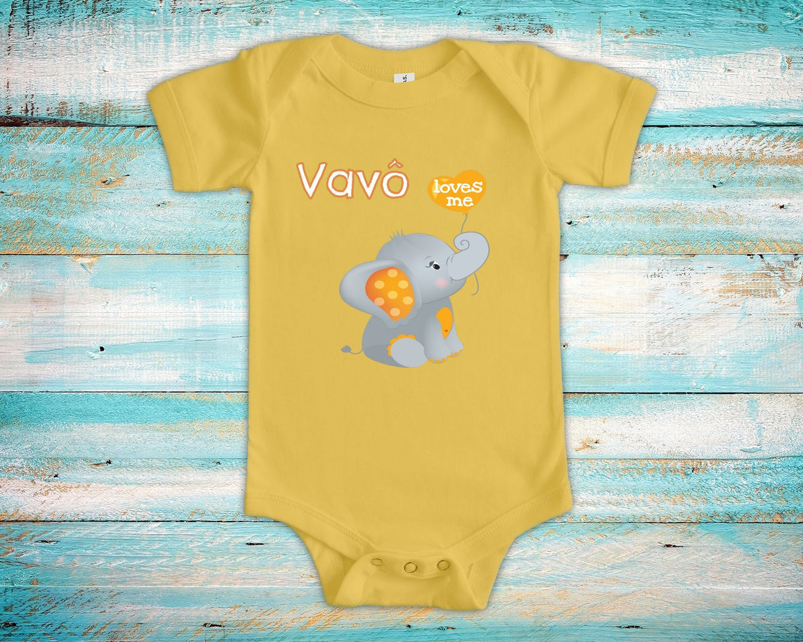Vavô Loves Me Cute Grandpa Name Elephant Baby Bodysuit, Tshirt or Toddler Shirt Brazilian Grandfather Gift or Pregnancy Reveal Announcement