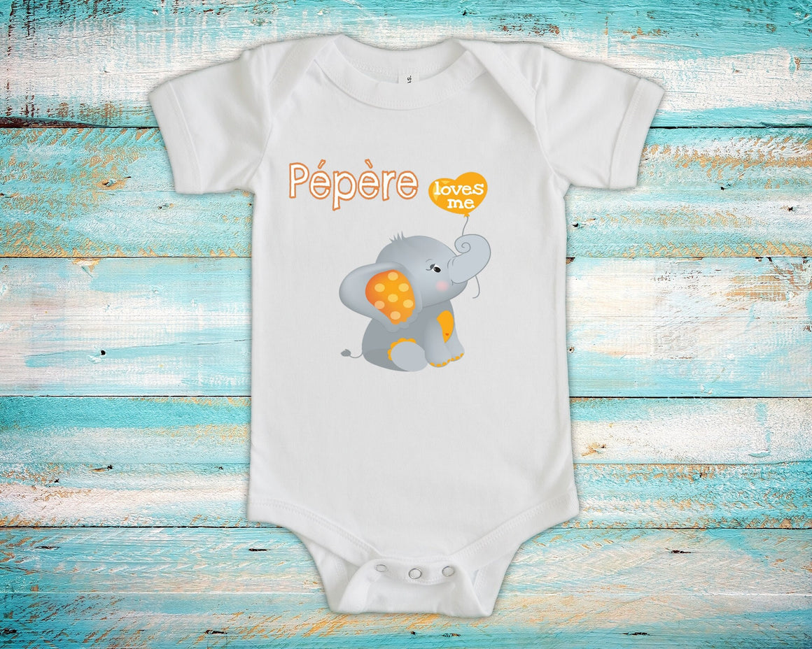 Pépère Loves Me Cute Grandpa Name Elephant Baby Bodysuit, Tshirt or Toddler Shirt French Grandfather Gift or Pregnancy Reveal Announcement