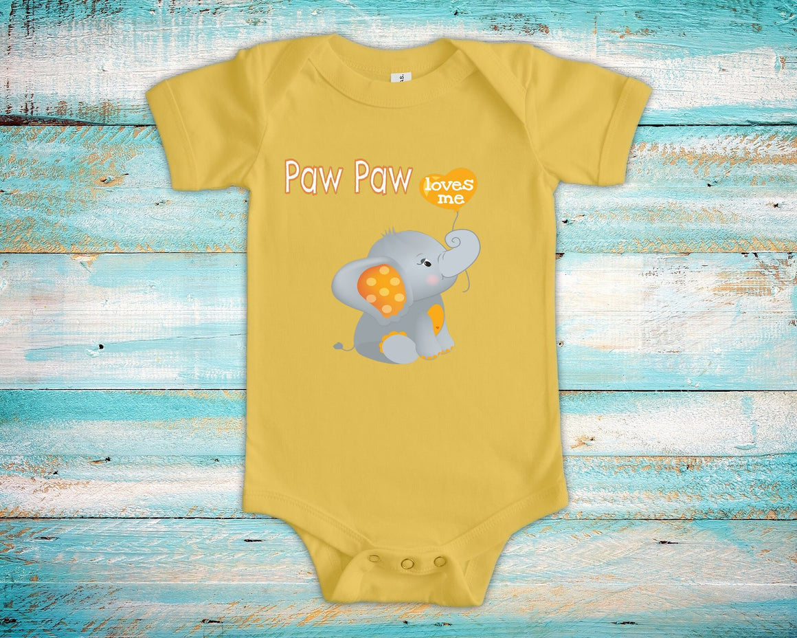 Paw Paw Loves Me Cute Grandpa Name Elephant Baby Bodysuit, Tshirt or Toddler Shirt Special Grandfather Gift or Pregnancy Reveal Announcement